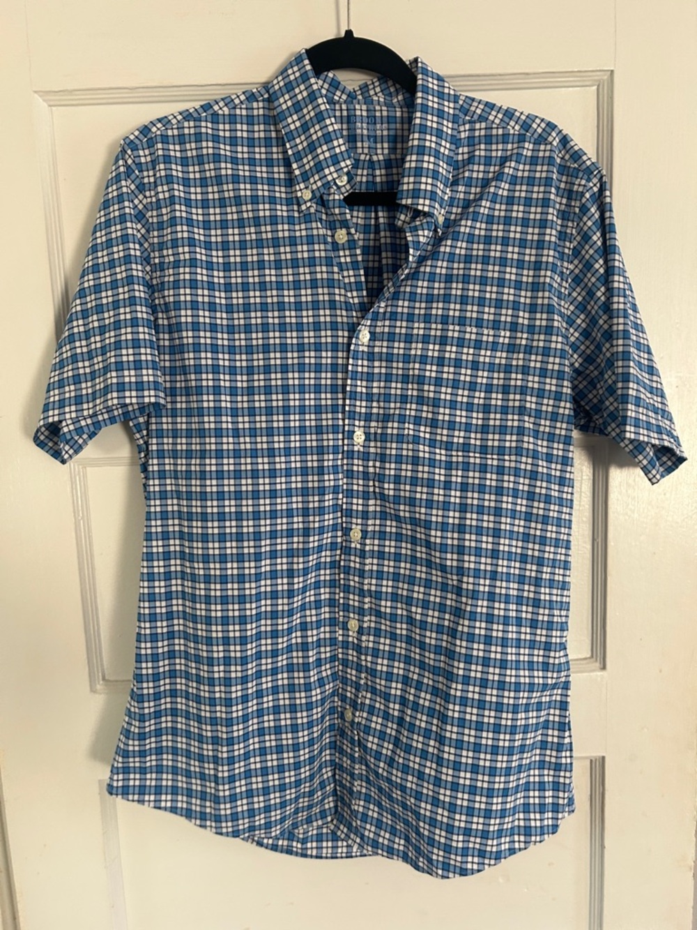 Brooks Brothers Blue and White Plaid Short-Sleeve Button-Down Shirt